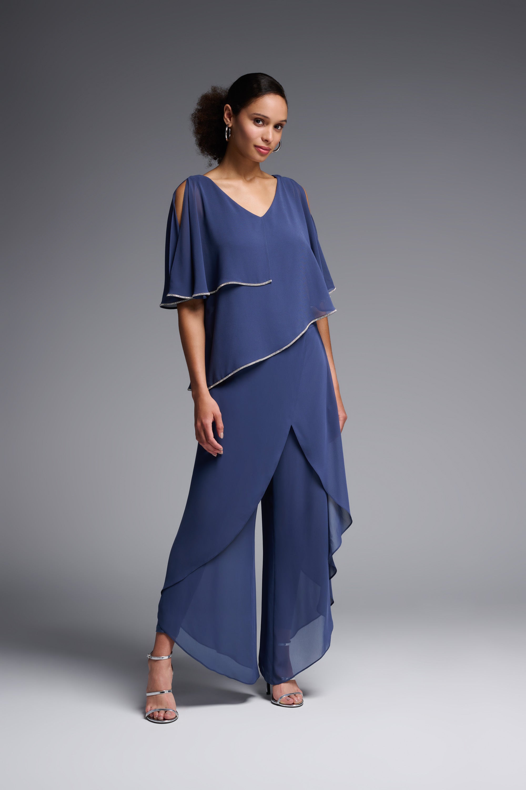 Chiffon And Silky Knit Wide Leg Pants In Mineral Blue 231737