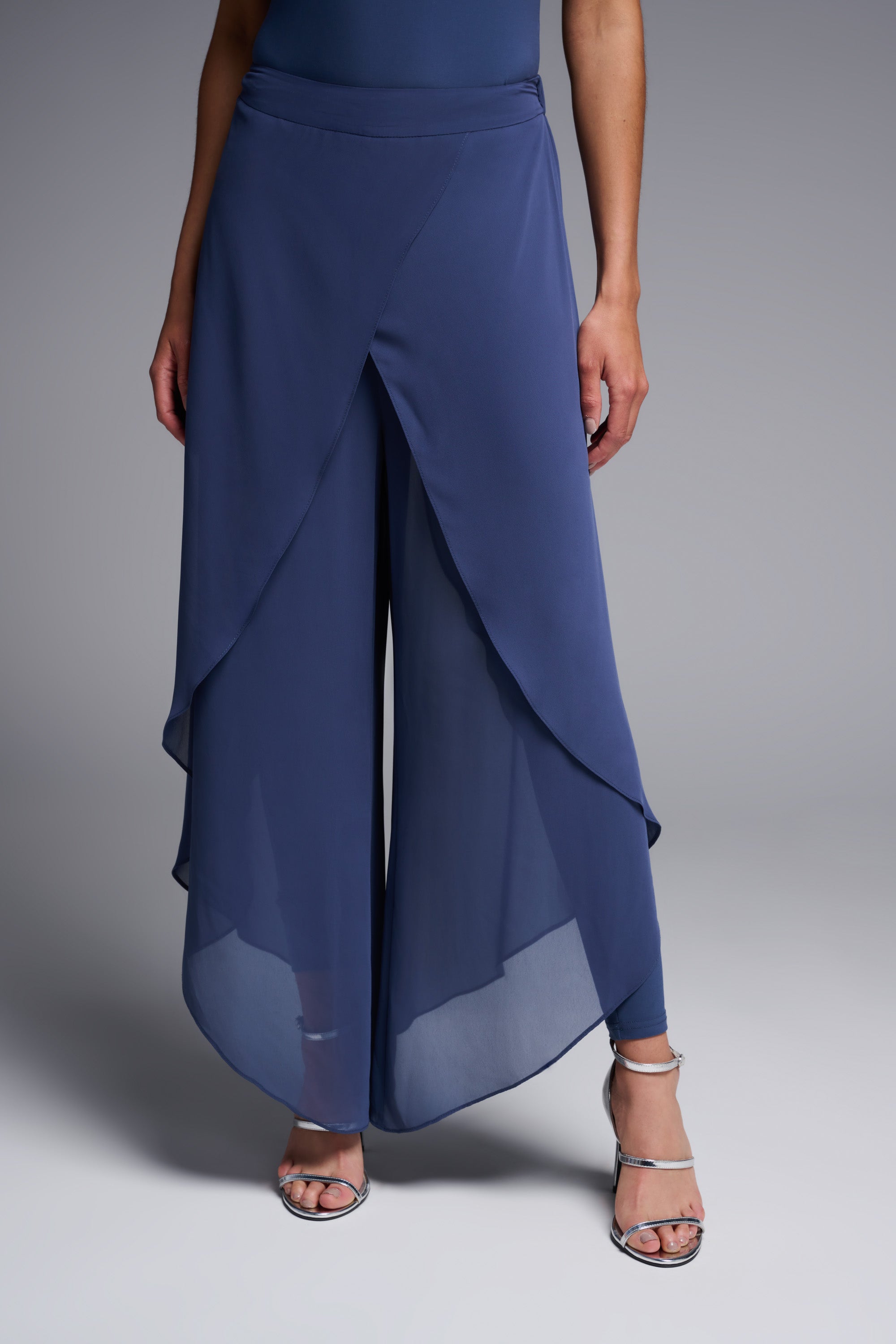 Chiffon And Silky Knit Wide Leg Pants In Mineral Blue 231737