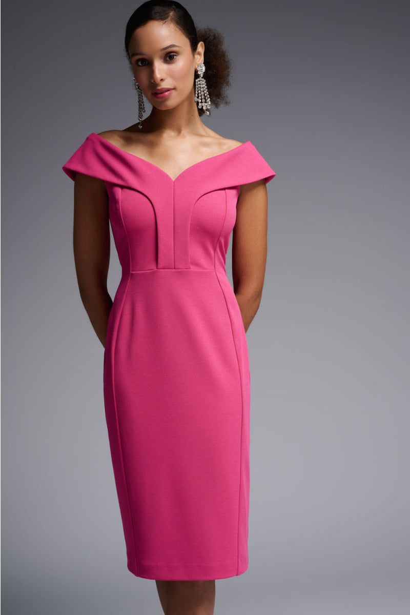 Off-The -Shoulder Suba Crepe Sheath Dress in Hibiscus 231756