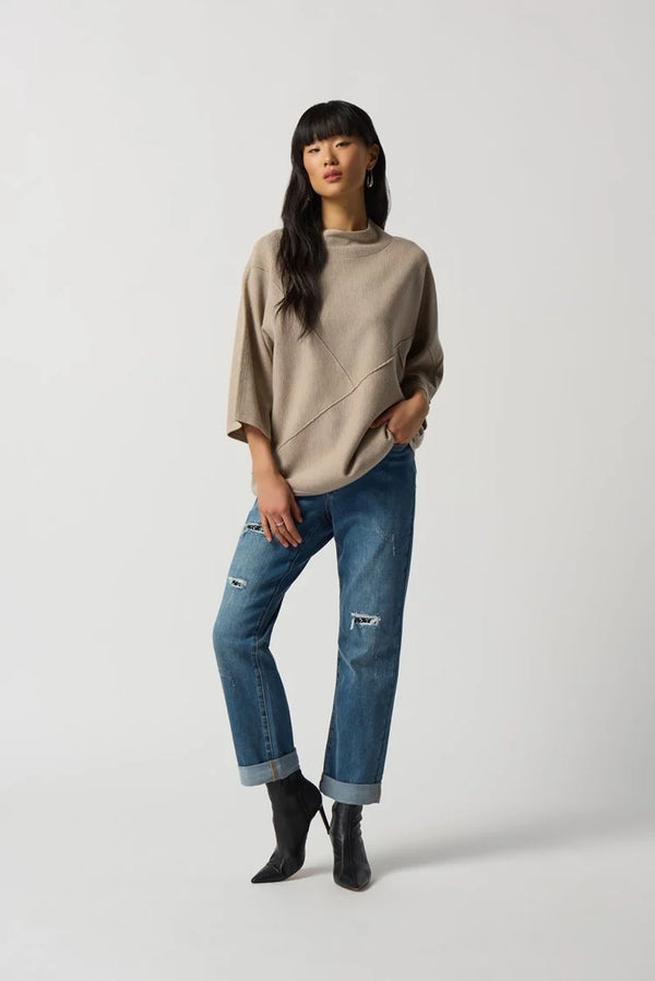 Boxy Bell Sleeve Top In Oatmeal 233934