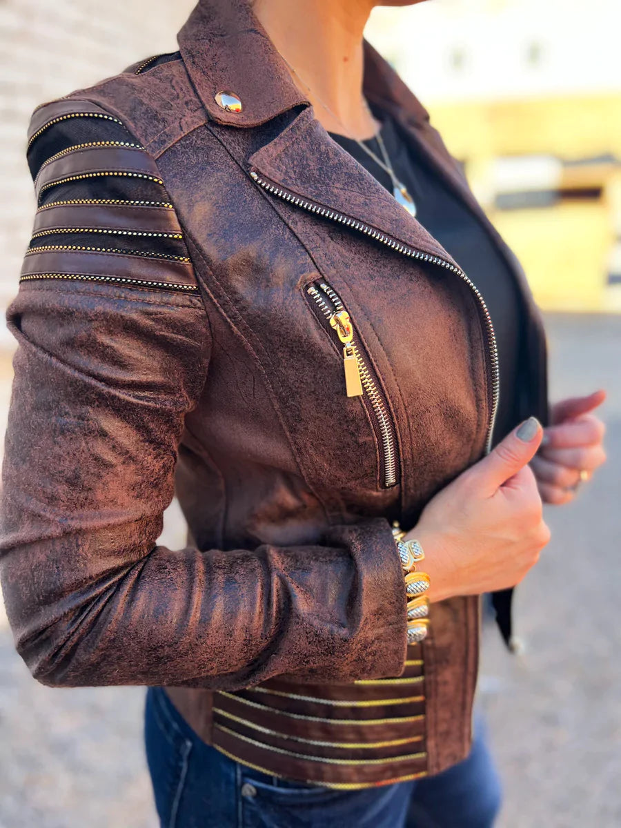 Chocolate Brown Faux Leather Jacket 223405U - After Hours Boutique