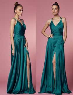 A -Line Satin Gown in Hunter Green A0201HG