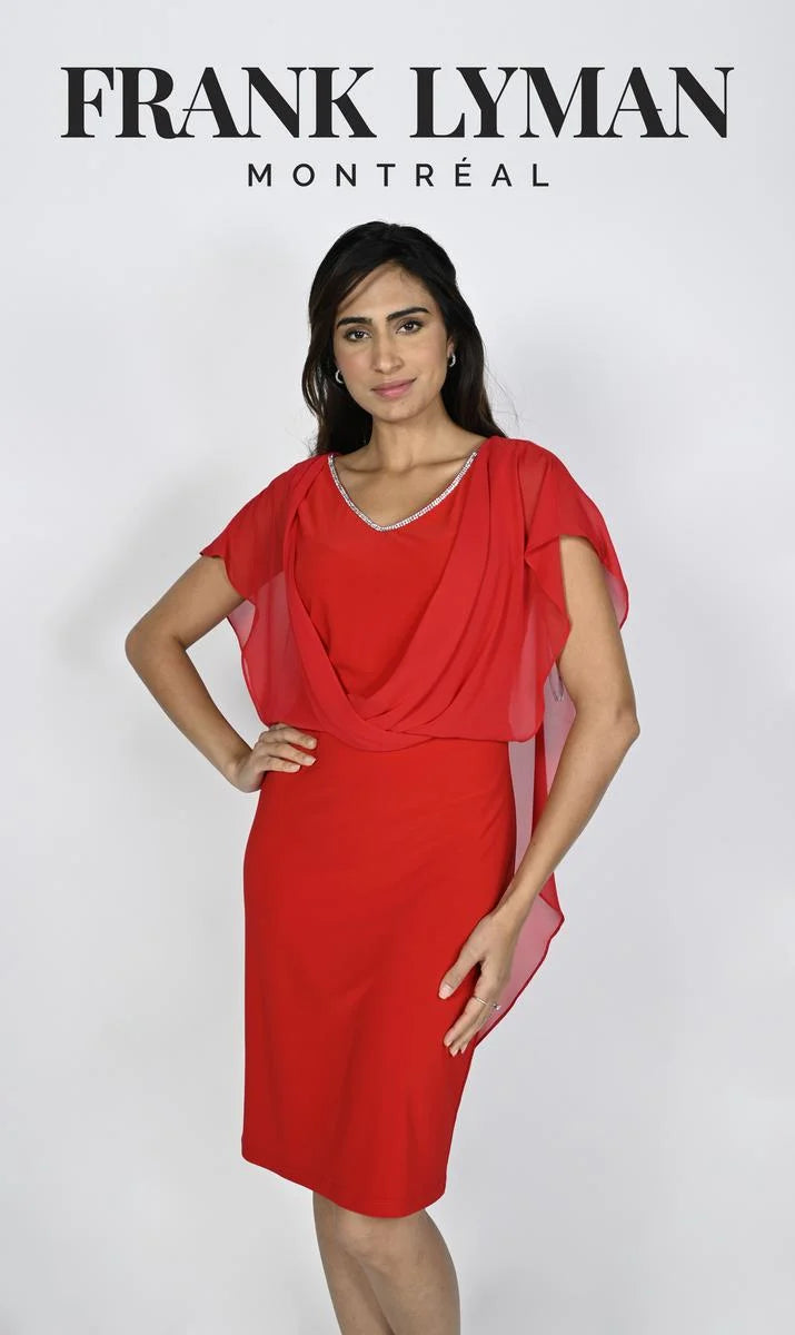 Tomato Red Chiffon Overlay Dress - After Hours Boutique