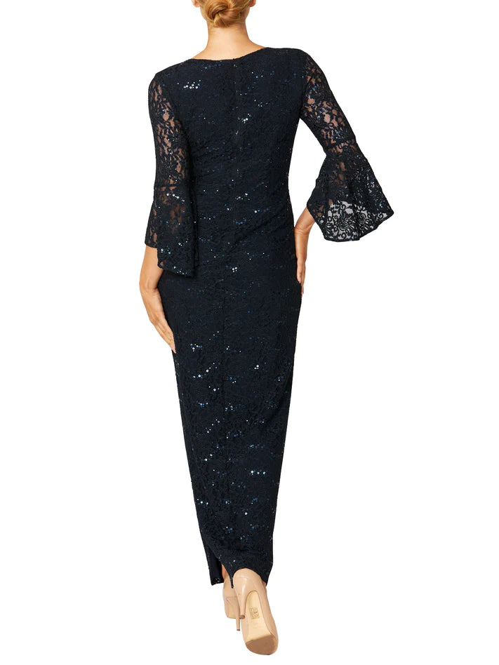 Navy Stretch Lace & Sequin Gown - After Hours Boutique
