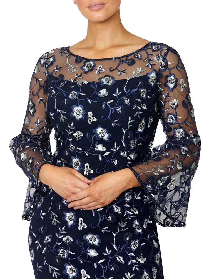 Navy & Mint Floral Embroidered Sequin Dress QB14449 - After Hours Boutique