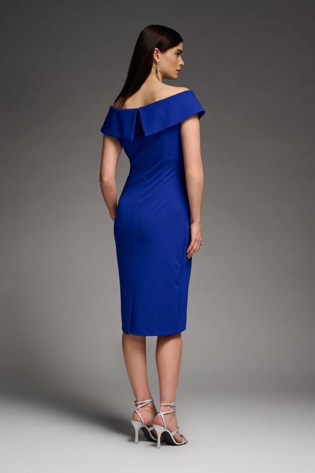 Off-The-Shoulder Suba Crepe Sheath Dress in Royal Sapphire 231756