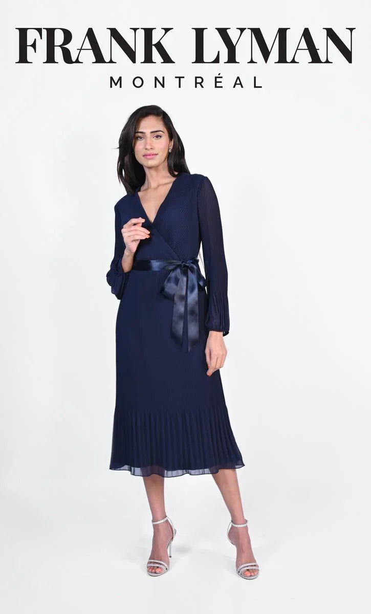 Midnight Blue Pleated Dress 229121 - After Hours Boutique