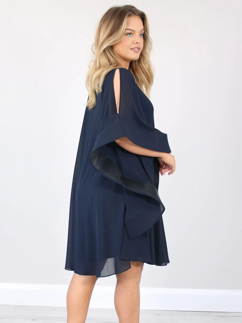 Chiffon Cape Sleeve Dress in Navy 219102U - After Hours Boutique